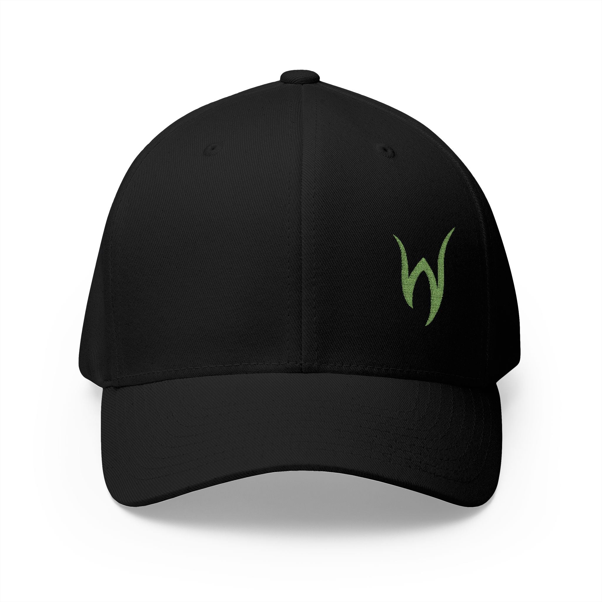 GREEN Embroidered 'W' Black Structured Cap — Minimalist Writhen Logo Hat